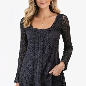 Millibon Black Lace Long Sleeve Gothic Grunge Long Line Blouse – Size M Fairy